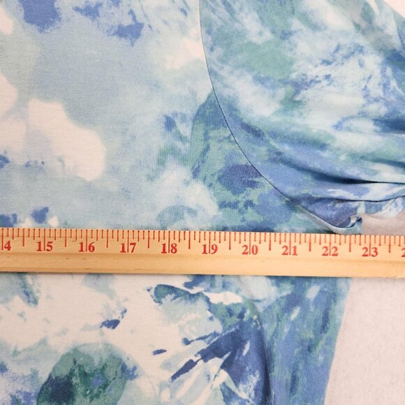 Chicos Shirt Womens XL Blue 3 Abstract Watercolor Long Sleeve Scoop Neck Top - Picture 3 of 9